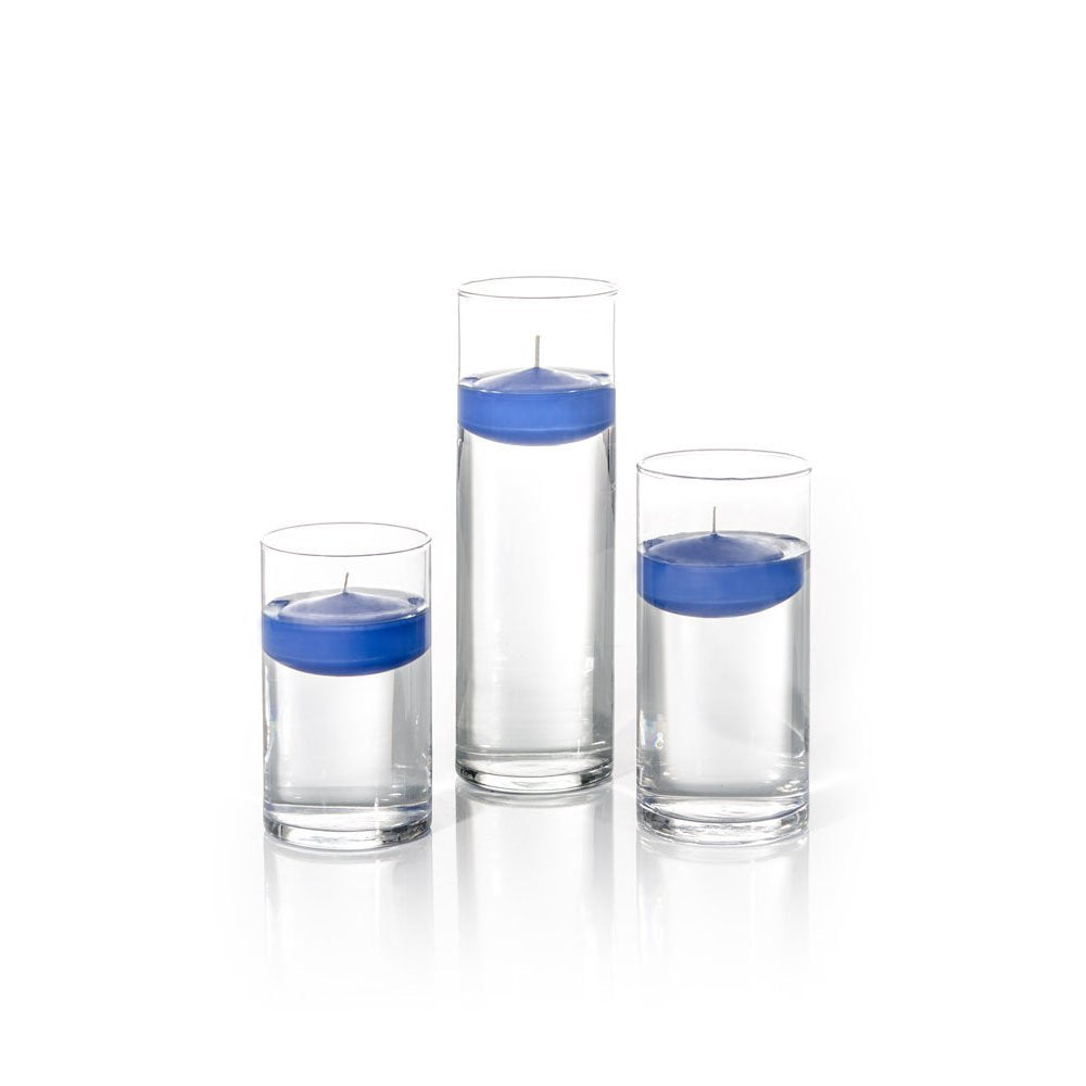 yummi Set of 18 Floating Candles and Cylinder Vases - Royal Blue