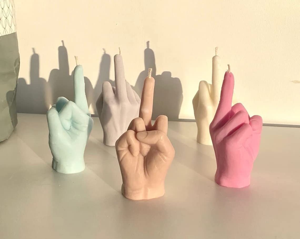 Middle Finger Candle, Homemade soy candle, Hand Fuck Candle, Teen Room Decor Candle, Funny Aeshetic Candle, Hippie Candle (White, LAVENDER)
