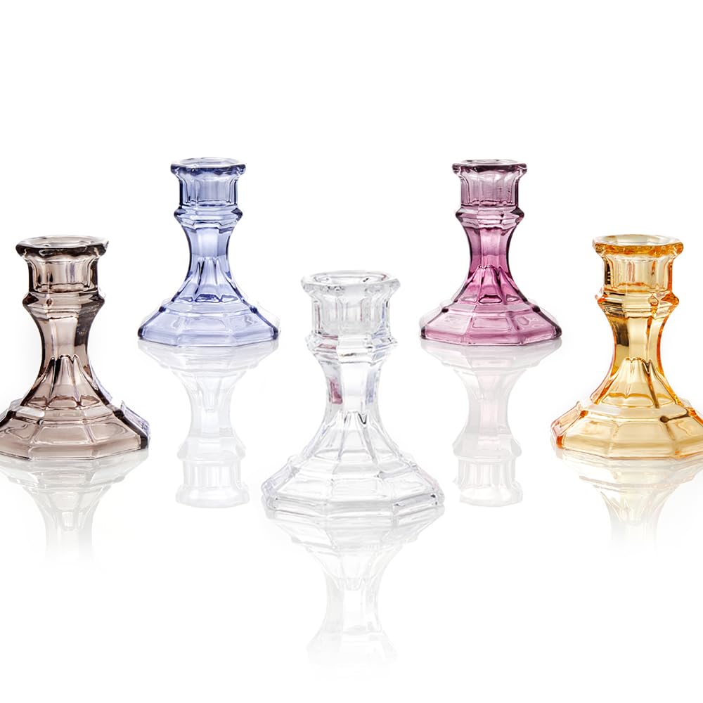 ELIVIA (6 Pack) Red Glass Candlestick Holders, Taper Candle Stick Holders Set for Wedding & Home Decor - CH06 - Aubergine Purple