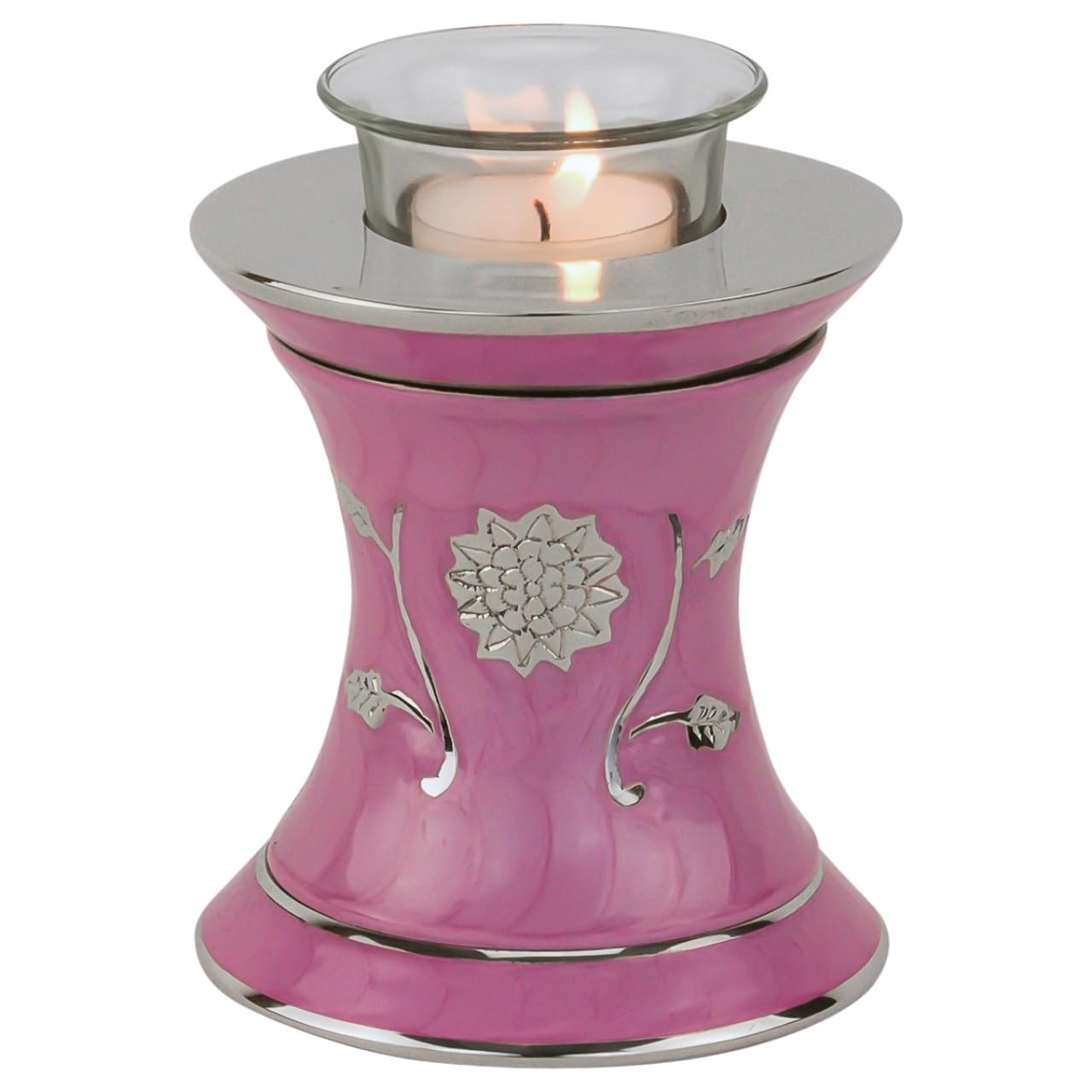 Grace Dark Pink Tealight Cremation Urn for Ashes, Brass Memorial Candle, Pink Urn, Extra Small Sized, 5.5 Inches High