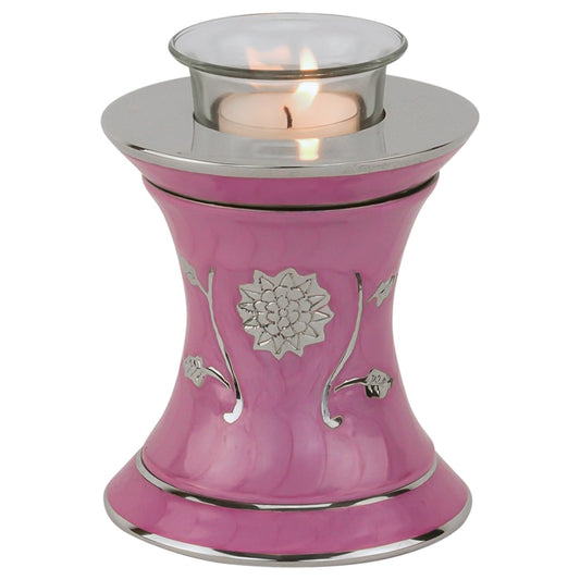Grace Dark Pink Tealight Cremation Urn for Ashes, Brass Memorial Candle, Pink Urn, Extra Small Sized, 5.5 Inches High