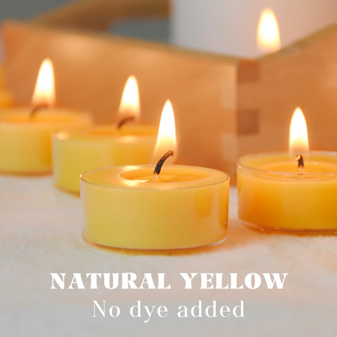 Pure Beeswax Tealight Candles | 50 Pack Natural Unscented Beeswax Candles, Long Burning 4+ Hours Clean Burning, Yellow