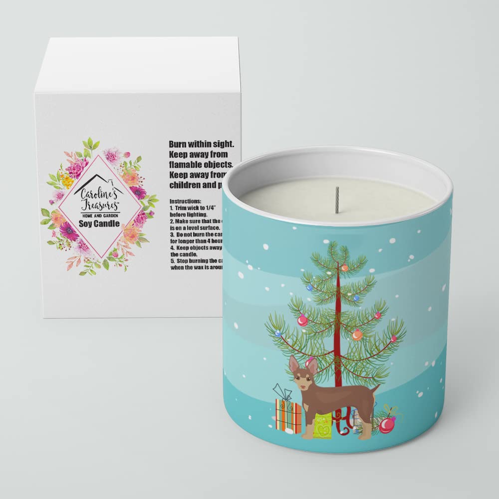 Caroline's Treasures CK3474CDL Miniature Fox Terrier Christmas Tree 10 oz Decorative Soy Candle Nature Soy Wax Essential Oil Home Decor Ideal for Bedroom Kitchen Bath Office Gift, 10 oz