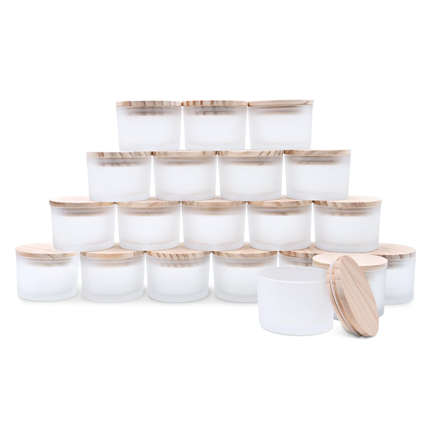 SHOWIN Thick Candle Jars for Making Candles 20 Pcs, 4 OZ Empty Jars with Wood Lids for Candle Making, Sample Container, Frosted White
