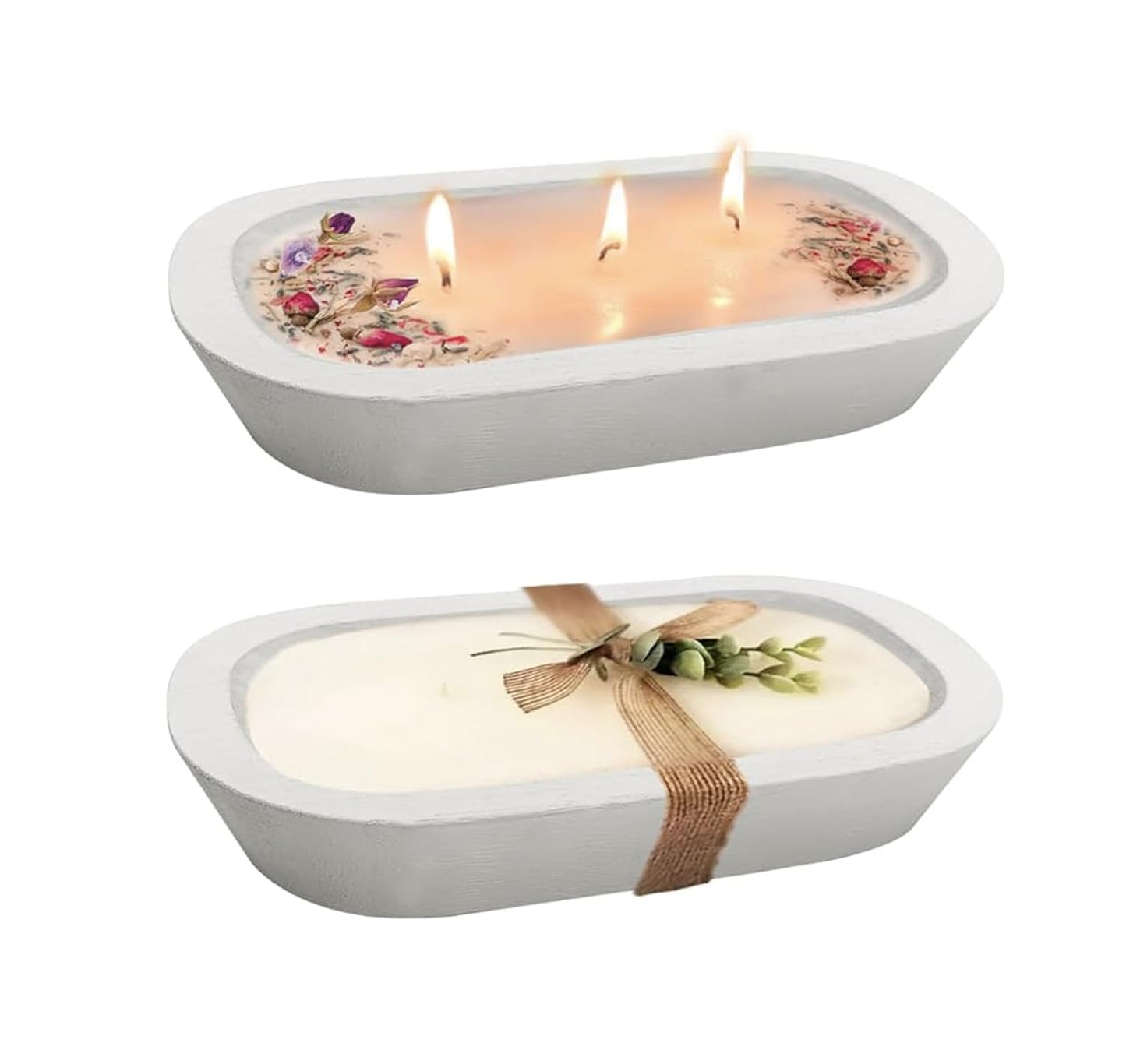 2 Pack 9.7in Dough Bowls for Candle Making Rustic Wooden Bowl Lightweight Candle Holder Empty Decorative Bowl Multi-use Storage Dough Bowl(Wicks Included)