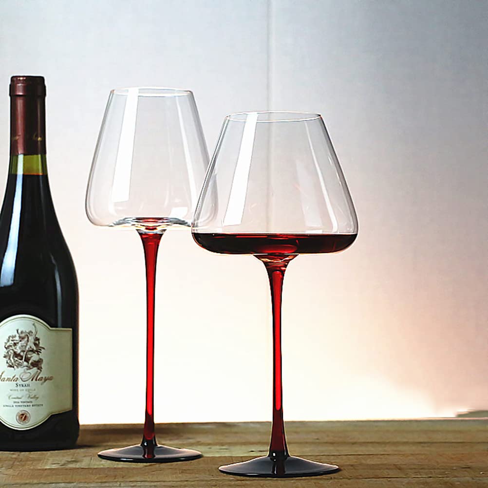 GAOGAO Huge Burgundy Wine Glasses Red Bottom Super Transparent Crystal Glass Goblet Set of 2 (720 ml)