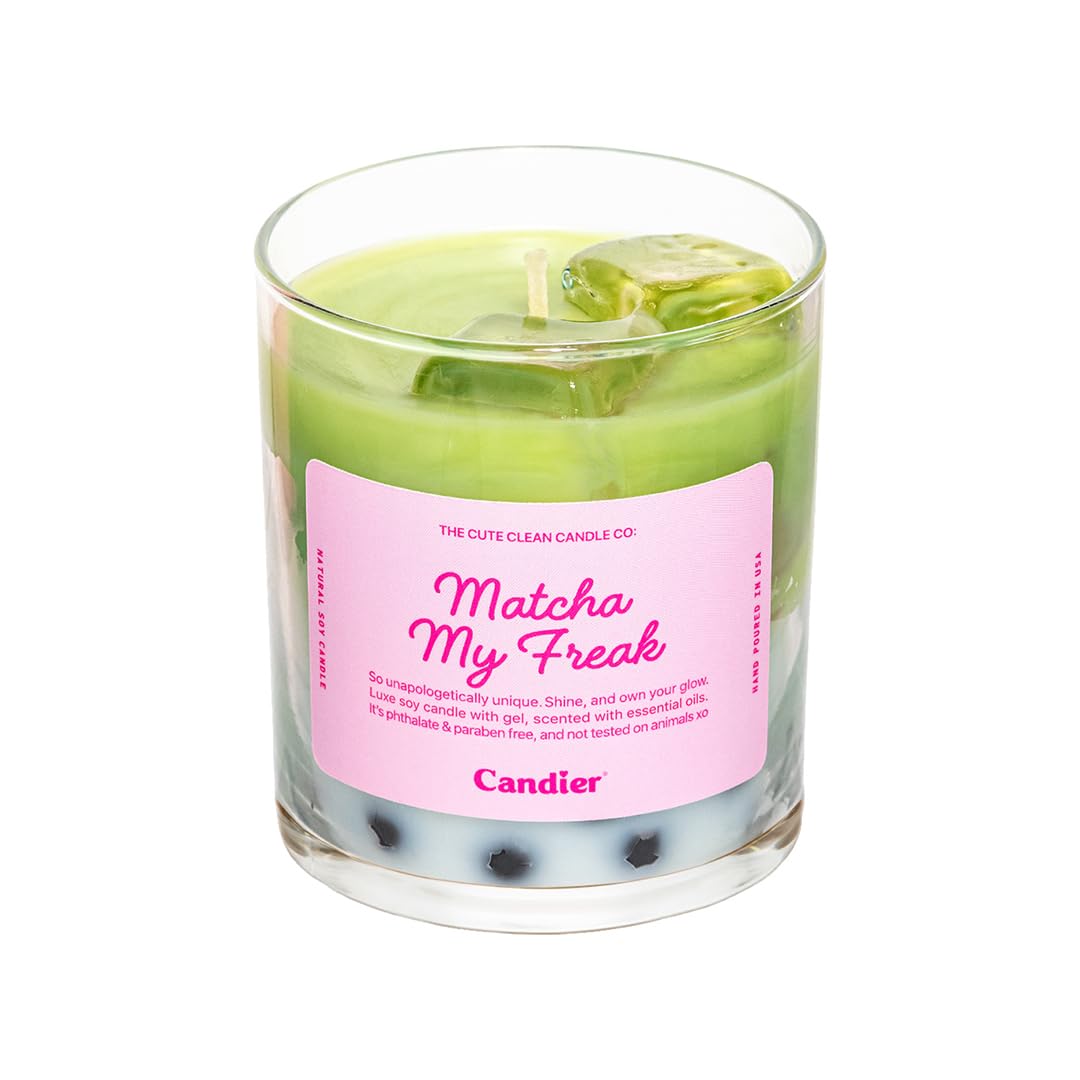 Candier® Luxe Clean-Scent Soy Wax & Gel Candle Hand-Poured Ombre Boba Tea Non-Toxic, Long-Lasting, Aesthetic for Gifts – Vanilla Matcha Latte Scented, USA-Made