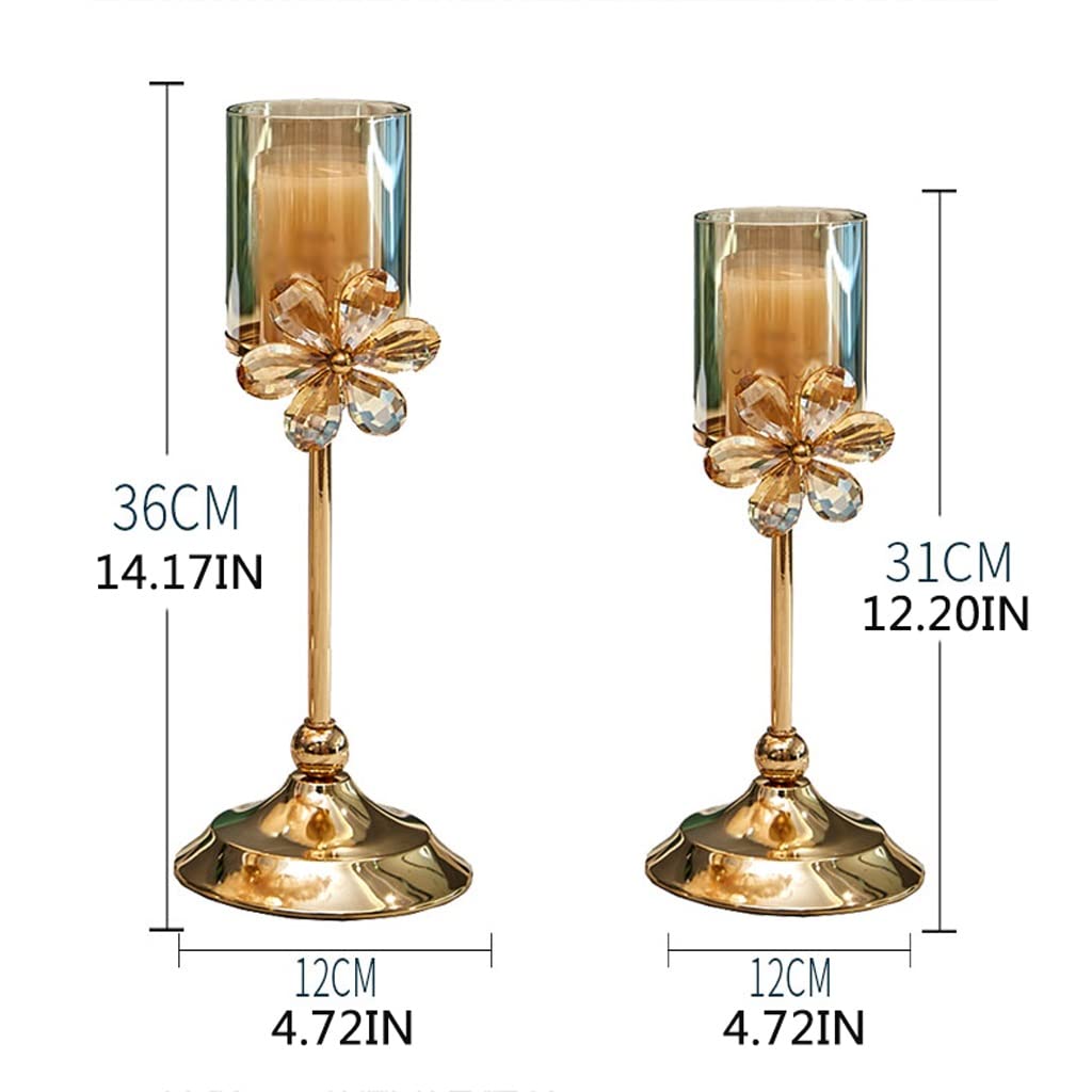 Candlestick Holders Golde Metal Pillar Candle Holder, Crystal Hurricane Candleholders, Wedding Centerpieces Center Table Candlesticks Party Home Decor Candle Holders