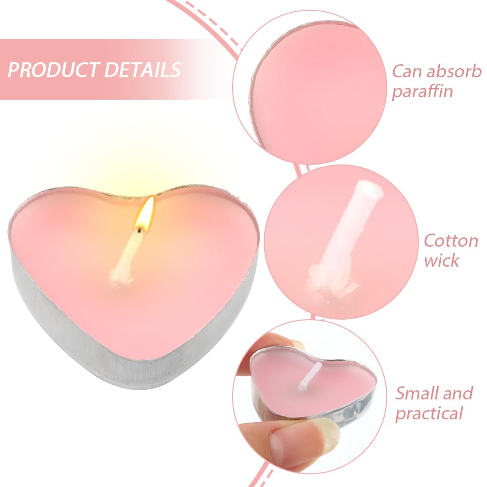 Pilarmuture Tea Lights Candles, 50pcs Heart Shaped Smokeless Tea Lights Candles Unscented Candles, Dripless & Long Lasting Mini Tealight Candles for Wedding Celebrations Home Party Decor