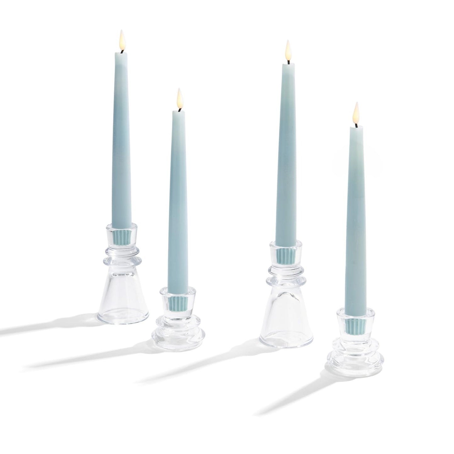 LampLust Flameless Taper Candles with Remote, 9 Inch, 4 Pack Pastel Blue Candlesticks, LED Flickering Flameless Candles for Baby Shower Gender Reveal Decoration, Summer Home Decor, Table Centerpiece