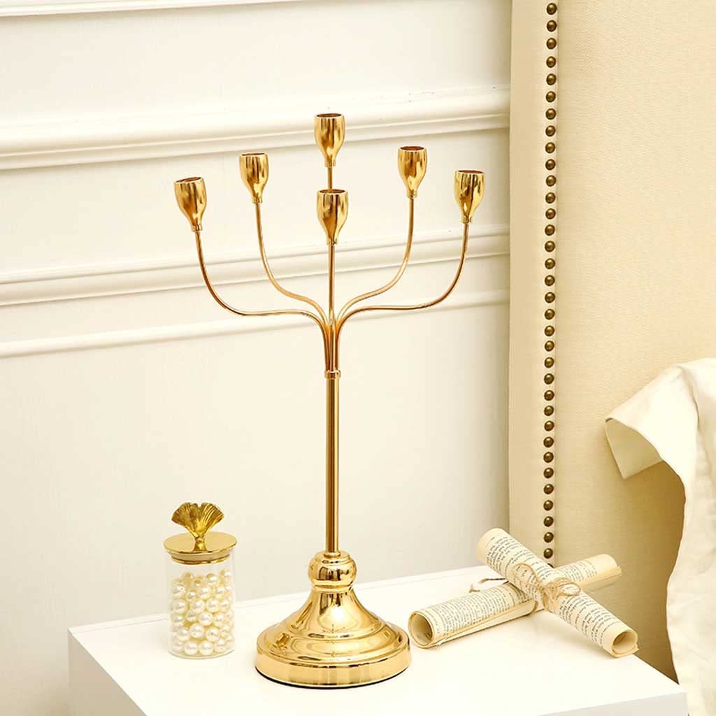 Candlestick Holders Gold Candle Holders, 6-Arms Tapered Candle Holder, Metal Candlestick Holder for Wedding, Party, Decorative Centerpieces, Home Decor Candle Holders