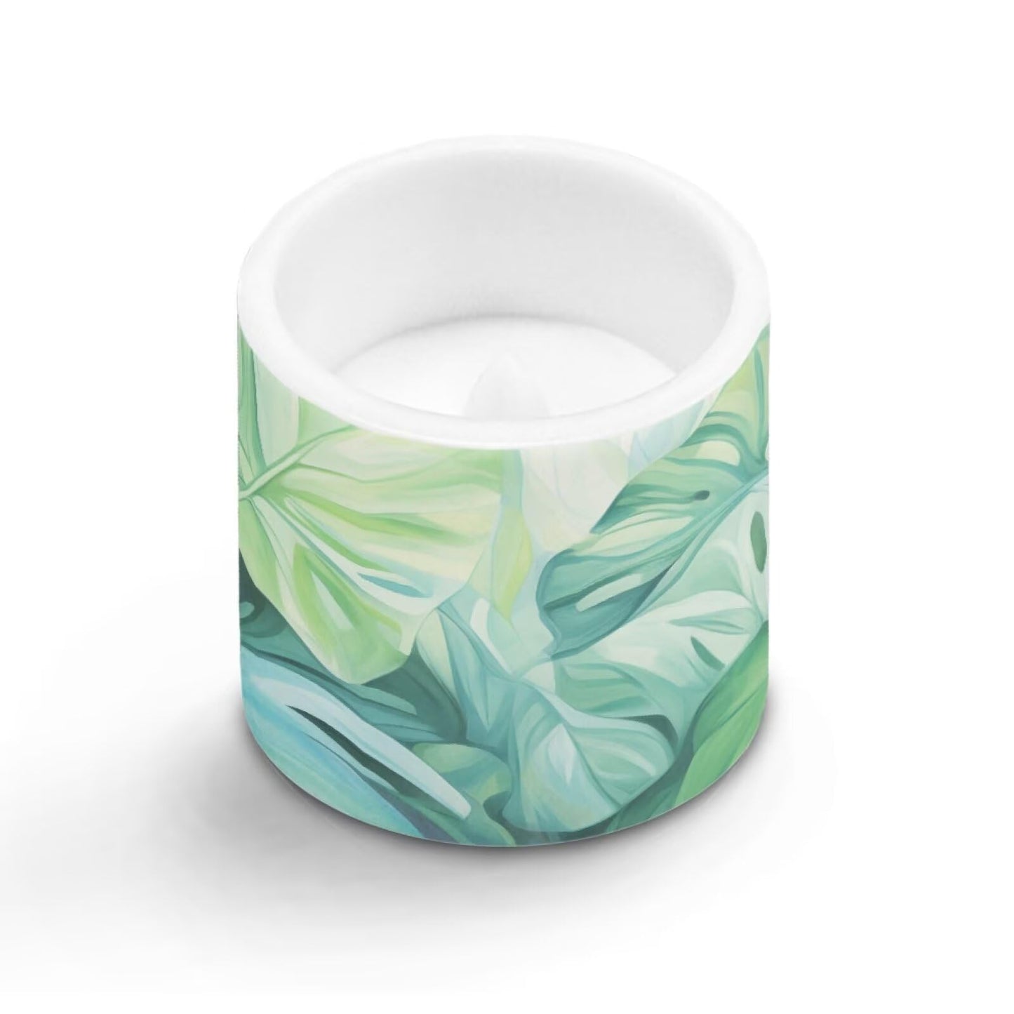 NETILGEN 3 inch Flameless LED Candles with Remote Timer Set of 4 Home Decorative Realistic Flickering Flameless Candles Battery Operated Green Tropical Palm Leaf Print