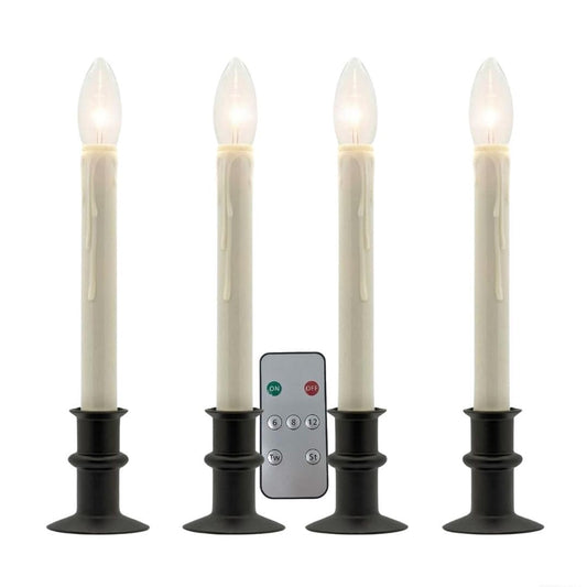 Celestial Lights Set of Four Battery Operated Remote Programmable Window Hugger Candle for Narrow Window Sills Daily Timer Choose 6, 8, or 10 Hours Flicker or Steady (Black Oynx)