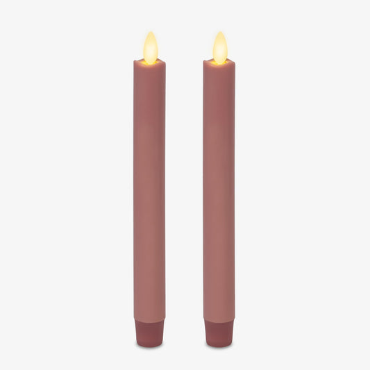 Luminara - Flameless Battery Operated Taper Candle - Rose Tan - Pack of 2-1x9.75 - LED Flickering Flame - Realistic Safe for Home Kids and Pets