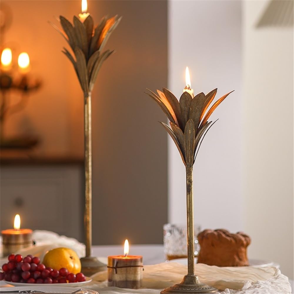 YUHUAWF Candle Holderss Old Retro Wrought Iron Candlestick Restaurant Hotel Tabletop Ornaments Candlelight Dinner Decoration Candle Holder Decorative Candlestick(Small)