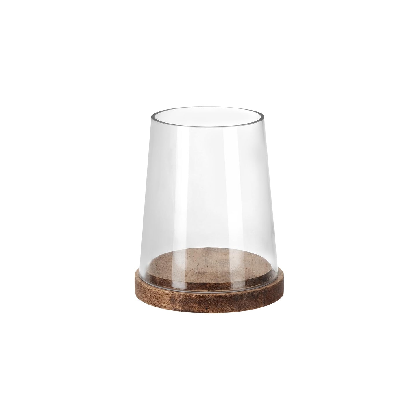6" Wide Glass Hurricane Candle Holders with Handmade Sturdy Glass Sleeves and Vintage Natural Wood Base for Pillar Candle & Plants, Industrial, Farmhouse, Display Cloche Bell Jars, Table Centerpiece