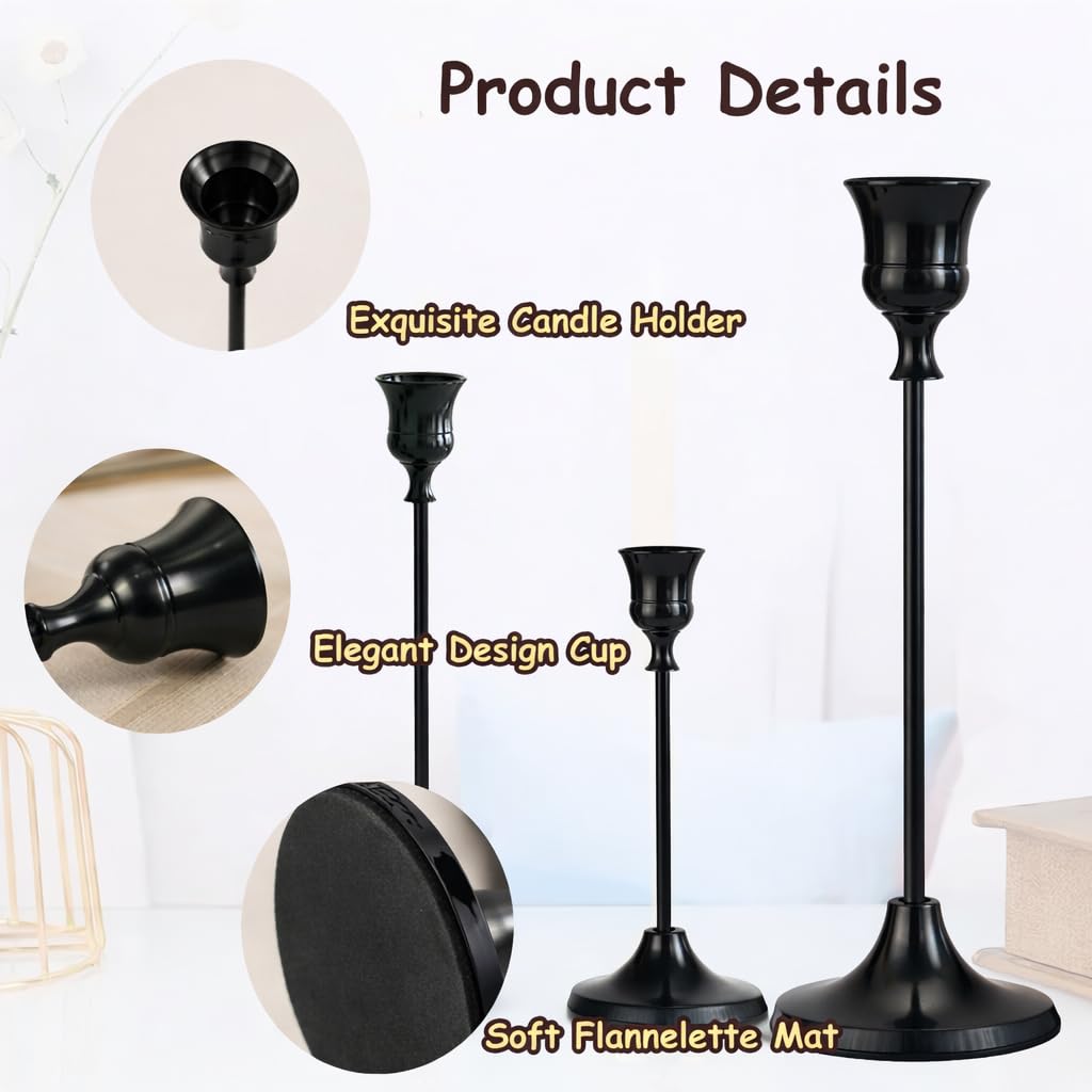 6Pcs Candlestick Holders, Metal Taper Candle Holder, Black Candle Holders for Pillar Candles, Candle Holder for Wedding Fireplace Mantel Housewarming Gift