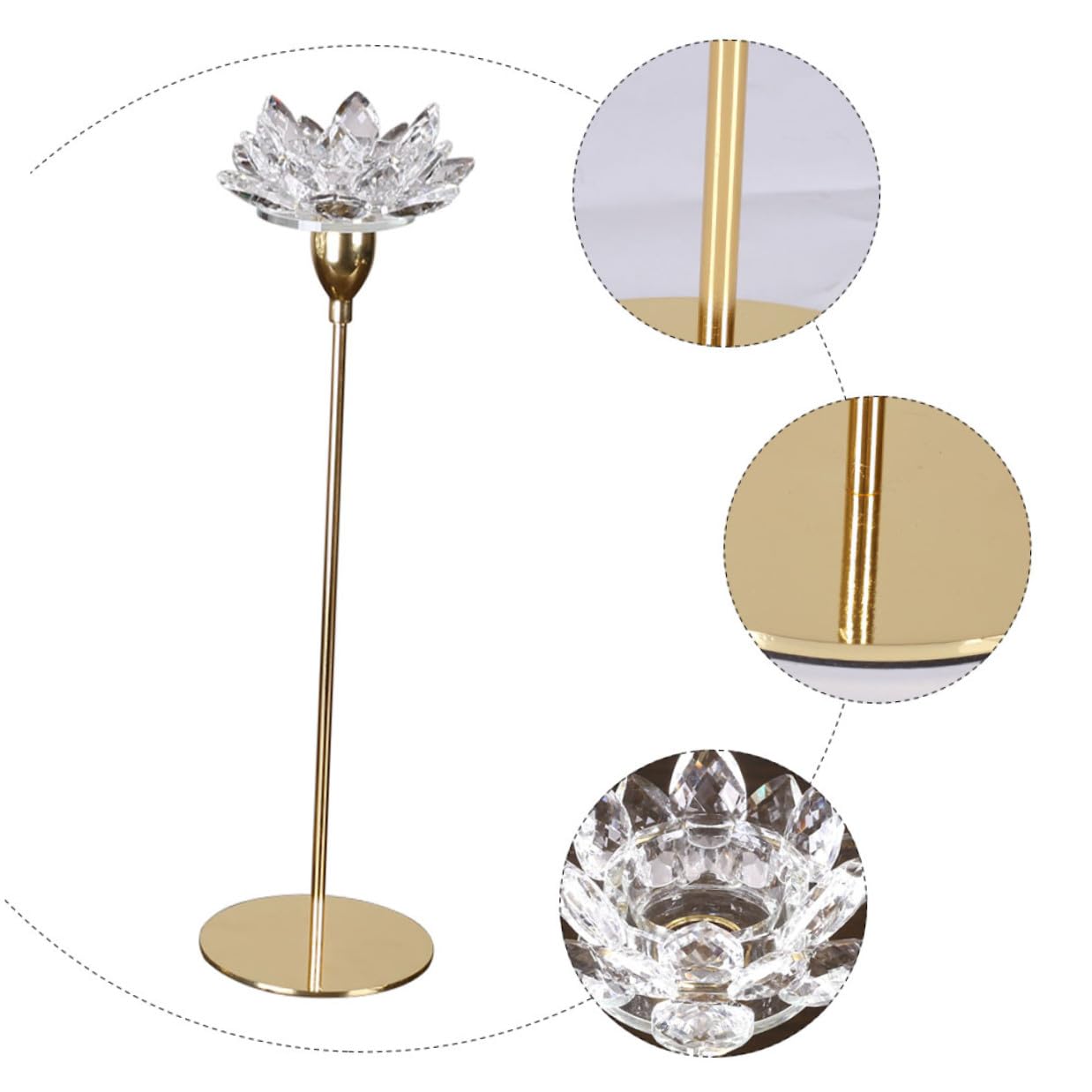 Mobestech Crystal Lotus Candle Holder Metal Candlestick Small Golden Wedding Decoration Romantic Dining Room Candle Stand