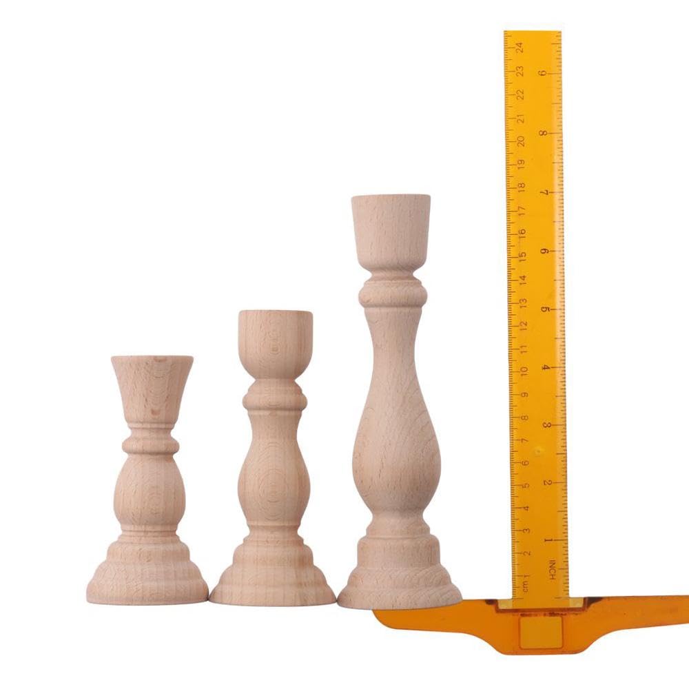 3 Pcs Wooden Candle Holders Wooden Farmhouse Candlesticks Unfinished Pillar Taper Candle Holders for DIY Spiral Taper Candle Home Decor