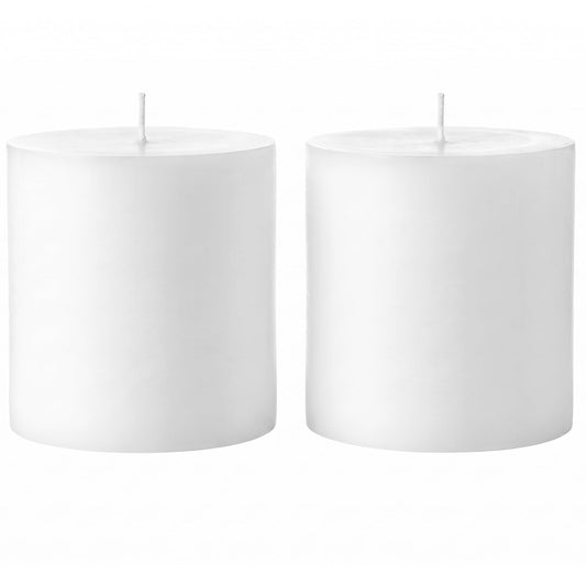 Mister Candle 4" x 4" White Pillar Candles Set of 2 – Unscented, Smokeless, Dripless Handmade Paraffin Wax Candles – Long 80 Hour Burn Time – Decorative Centerpiece & Home Decor Candle Set