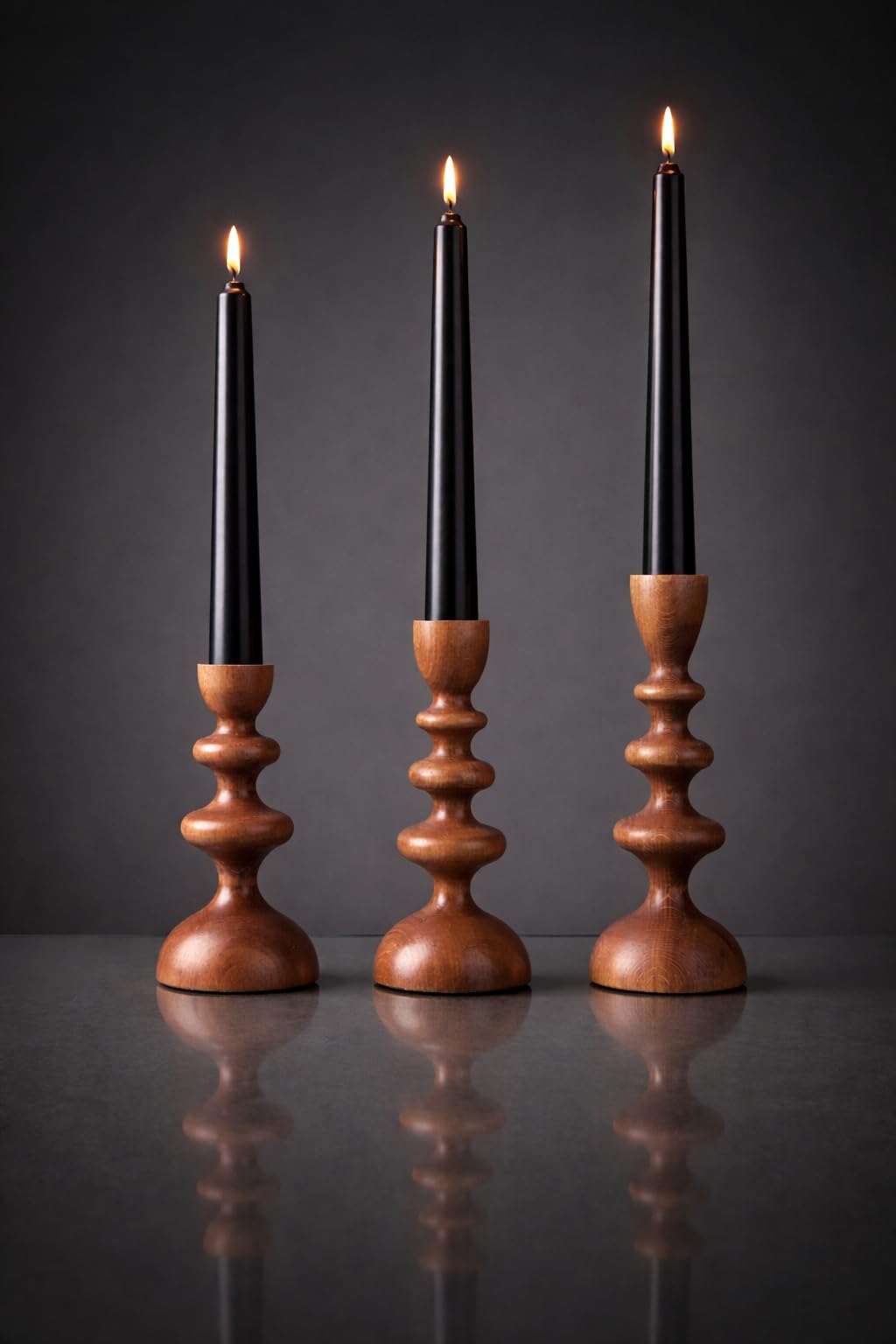 Wooden Candle Holders Set of 3 – Solid Wood Taper Candle Holders for Table Decor, Scandinavian Rustic Candle Stick Holders for Dining Table, Farmhouse Wooden Candlestick Holders