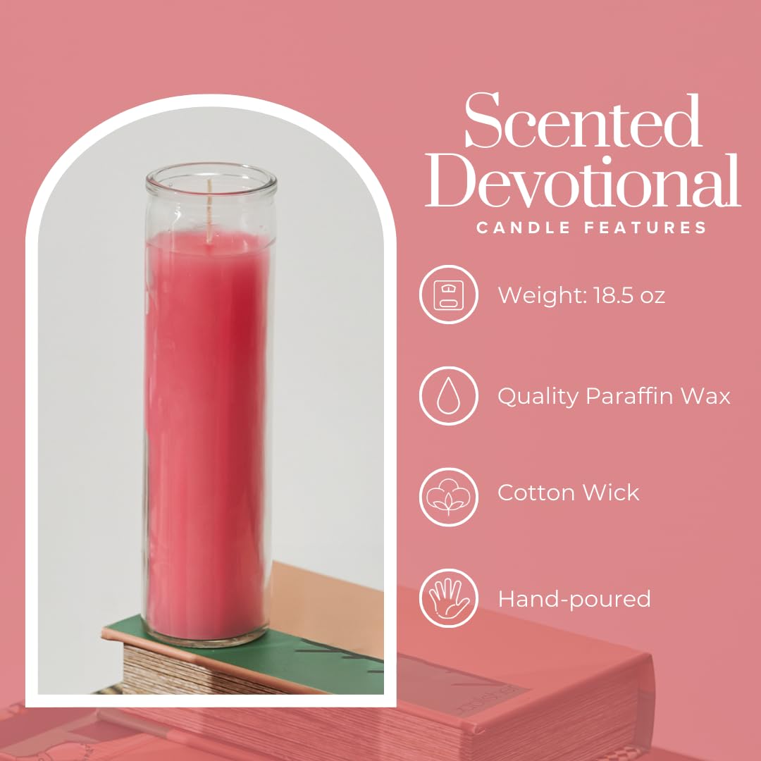 Simply Soson 2x8 inch Pink Devotional Scented Candles in Glass Jar - Peony & Rose - 1 Piece - 90 Hours – Prayer Candle - Tall Pillar Candles for Religious, Memorials, Party Decor