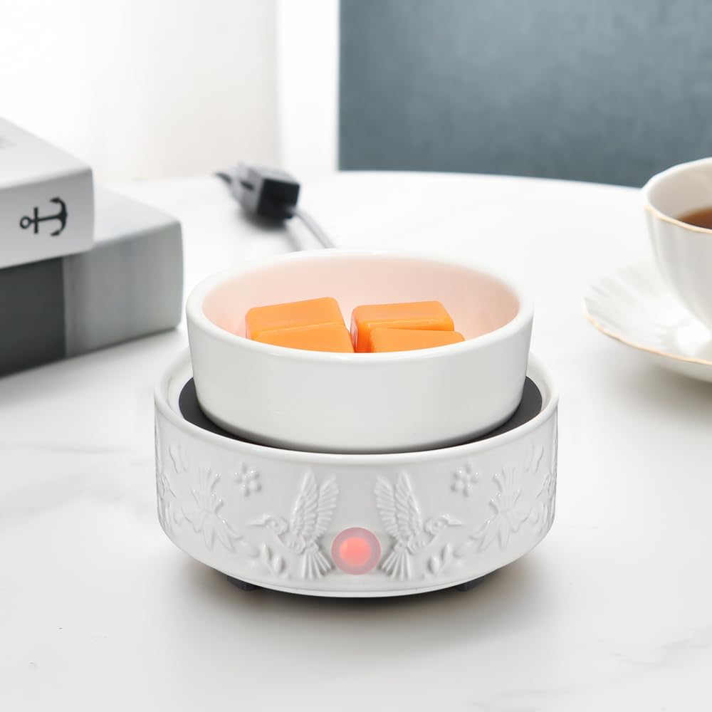 kobodon Wax Melt Warmer for Scented Wax,Ceramic Wax Warmer Fragrances Candle Oils, Home Fragrance Wax Burner,True White Electric Candle Warmer as Gifts for Mom Women(Hummingbird)