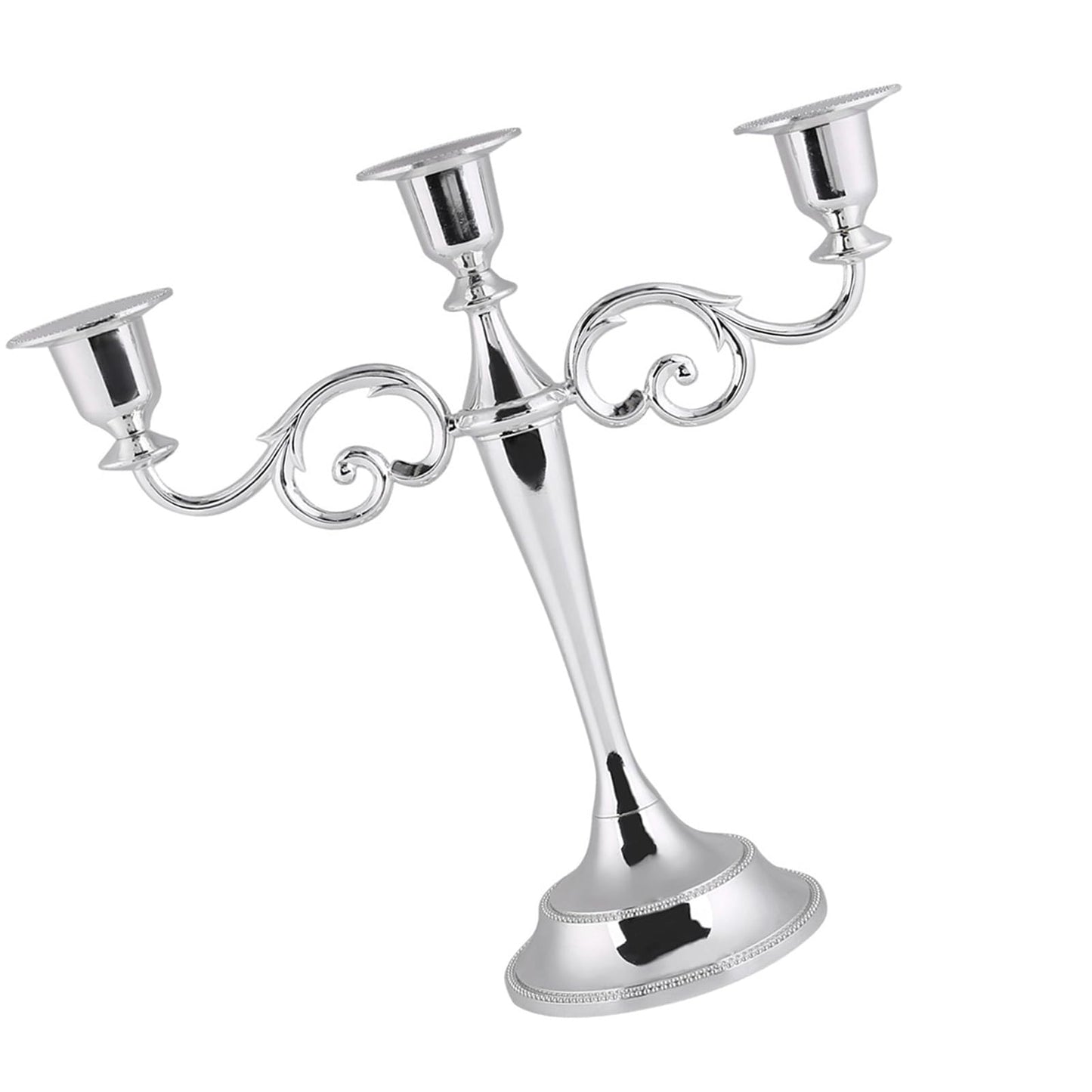 Sonew Premium 3 Arms Metal Candle Holder European Candelabra for Weddings & Home Decor (Silver)