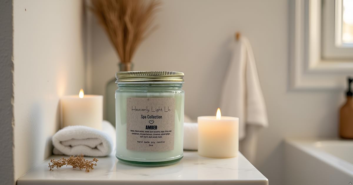 Amber Scented Candle - Luxury Spa Collection | 9 oz Soy Wax | 45+ Hour Burn Time | Non-Toxic Aromatherapy Candle for Home Relaxation
