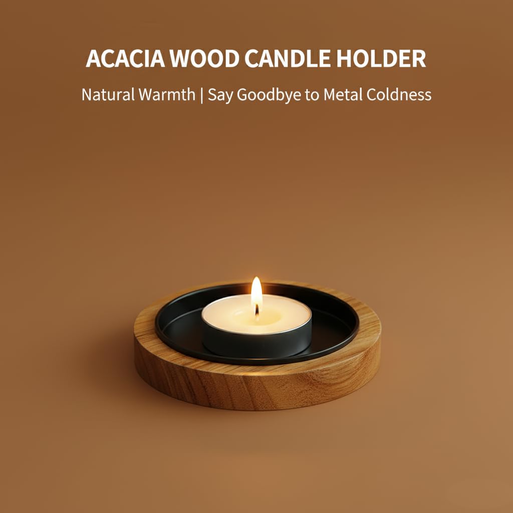 Acacia Wood Candle Holder Farmhouse Decor, 2-Pack Wooden Rustic Pillar Candle Stand for Table, Candlestick Holder for Table Centerpiece Decor, Holds Candles up to 3.35In Diameter