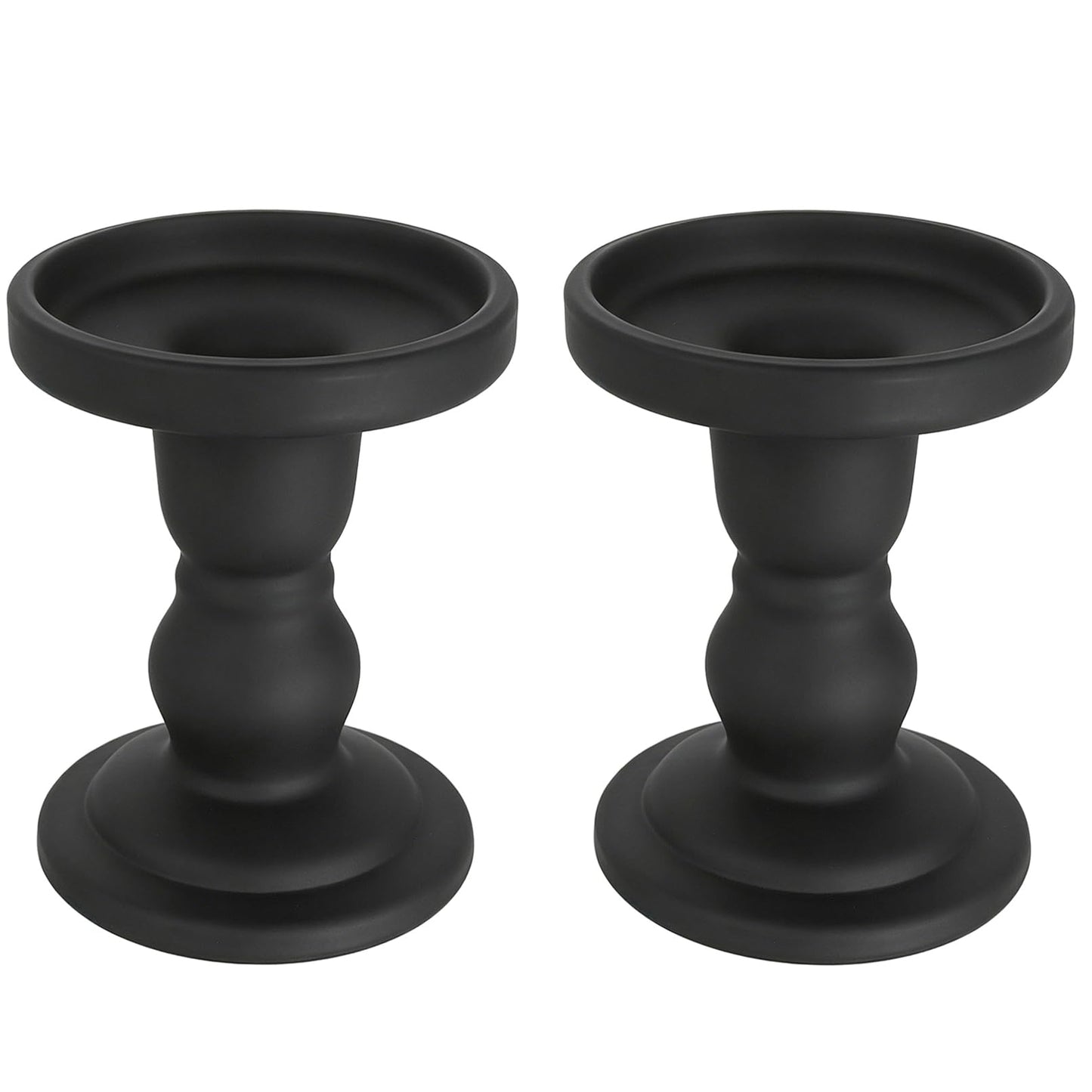 DreamsEden Matte Black Glass Candle Holder - 2 Pcs Modern Opaque Candle Stick for Taper, Pillar, Tea Light Candles, Sleek Home Decor Accent