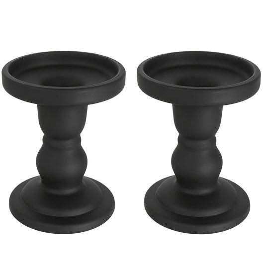 DreamsEden Matte Black Glass Candle Holder - 2 Pcs Modern Opaque Candle Stick for Taper, Pillar, Tea Light Candles, Sleek Home Decor Accent