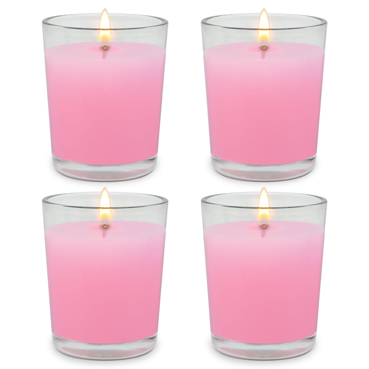 Set of 4 Pink Votive Candles, Clear Glass Filled Unscented Soy Wax Candle for Home Décor Weddings Spa Holidays Party and DIY