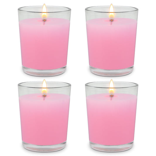 Set of 4 Pink Votive Candles, Clear Glass Filled Unscented Soy Wax Candle for Home Décor Weddings Spa Holidays Party and DIY