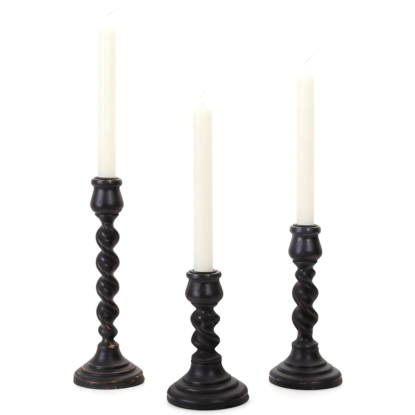 Candlestick Holders, 3 Pcs Rustic Black Candle Holder for Pillar Candles, 100% Solid Wood Decorative Candle Holders Distressed Wooden Farmhouse Candle Holder Large for Fireplace Table