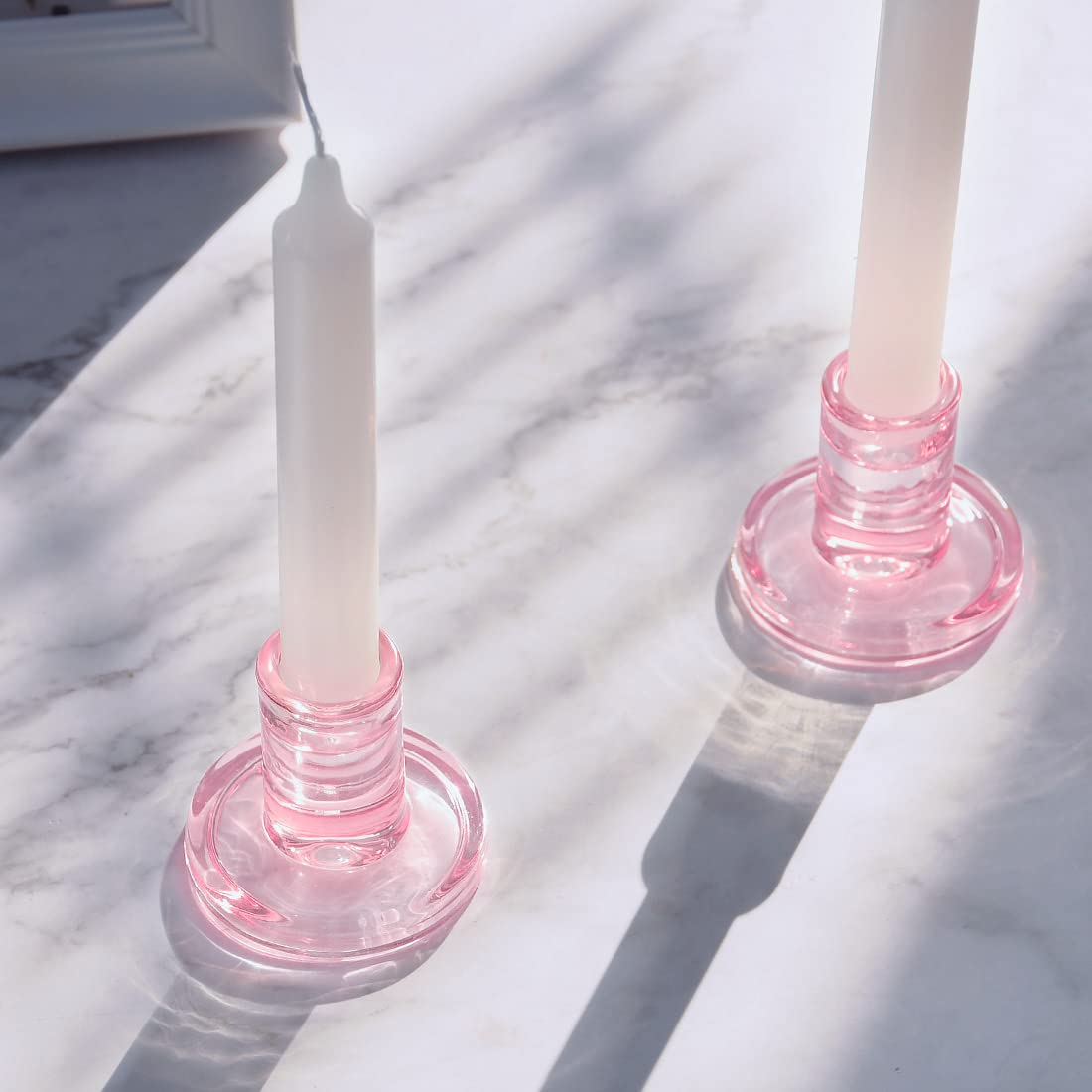 12PCS Pale Pink Taper Candle Holders, Glass Crystal Candlestick Holders Bulk, Clear Candle Holders for Dining Table Centerpiece，More Suitable for Weddings