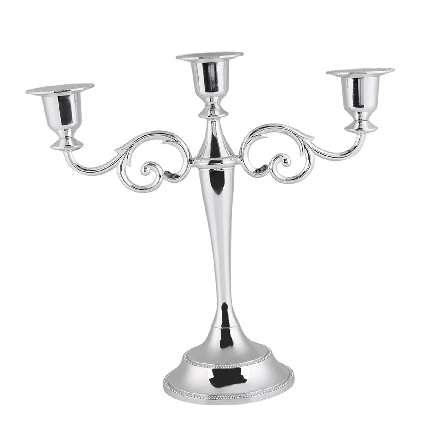 Sonew Premium 3 Arms Metal Candle Holder European Candelabra for Weddings & Home Decor (Silver)