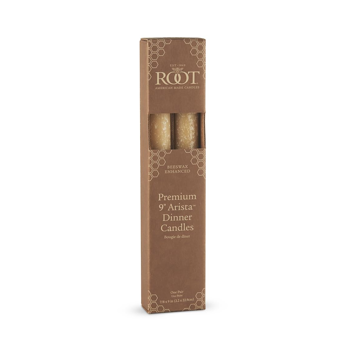 Root Candles 2-Count Unscented Dinner Candles Rustic Dripless Beeswax Blend Timberline Arista Candles, 9-Inch, Beeswax