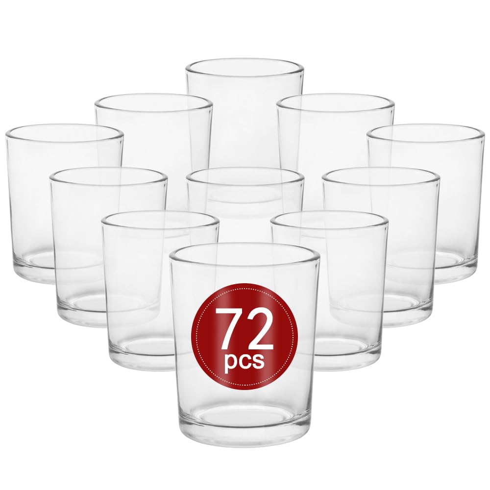 BTGLLAS 72pcs Clear Glass Tea Light Holders - Votive Candle Holders Bulk for Weddings Events - Glass Votives for Wedding Centerpieces, Christmas, Thanksgiving - Candle Accessories Decor (72, Clear)