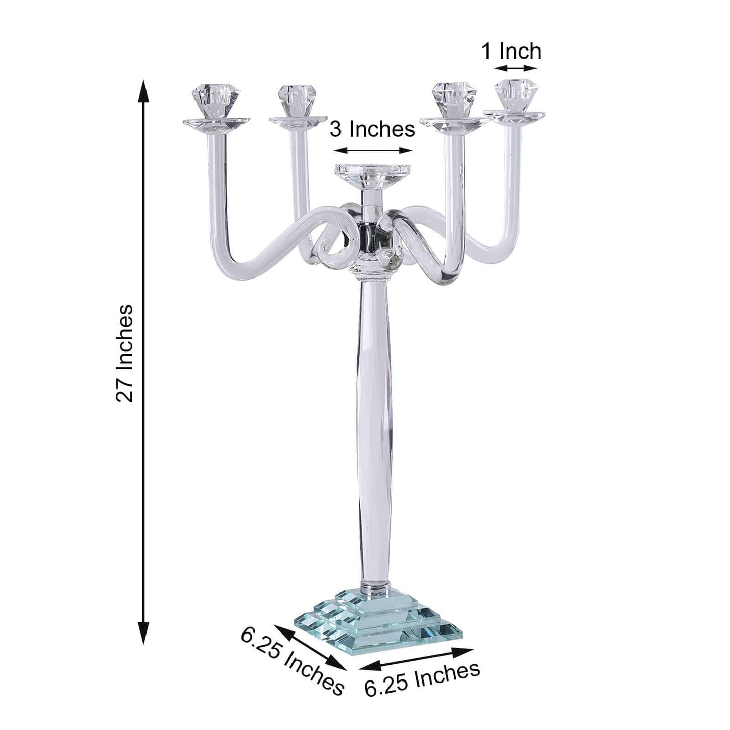 Efavormart 27" Tall Handcrafted Gem Cut 5 Arm Crystal Modern Glass Candelabra Candle Holder Wedding Centerpiece