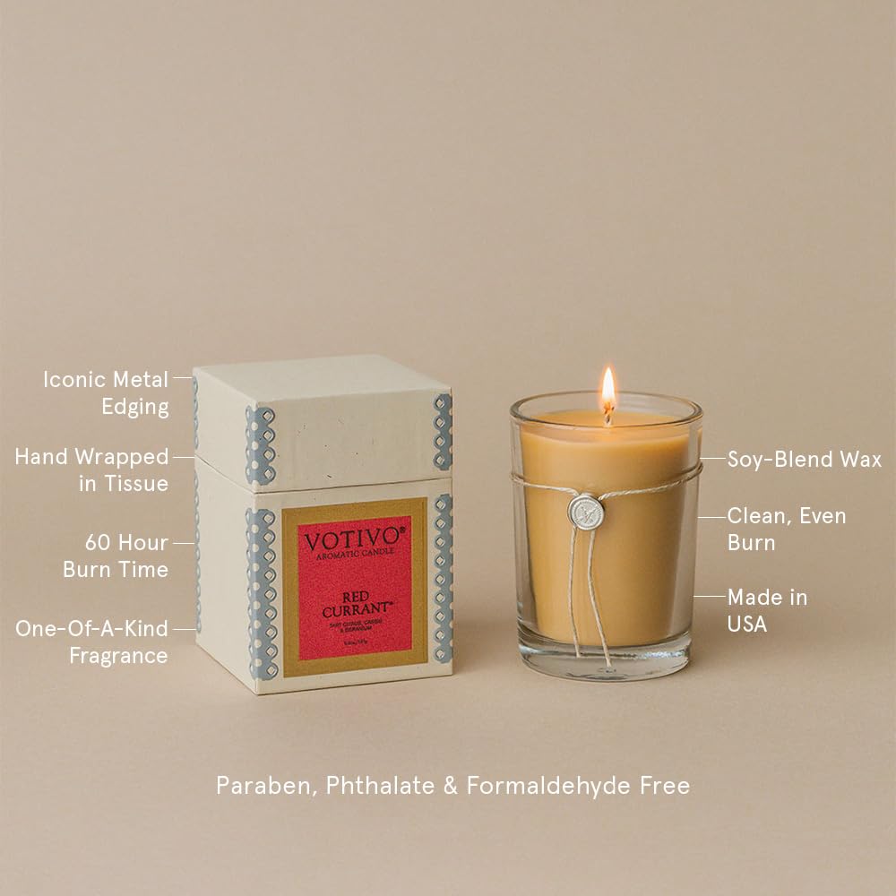 Votivo Red Currant 6.8 oz Aromatic Candle | Soy Wax Blend | Luxury Glass Jar Scented Candle & Box | Candles for Home Scented | Long Burning & Highly Scented