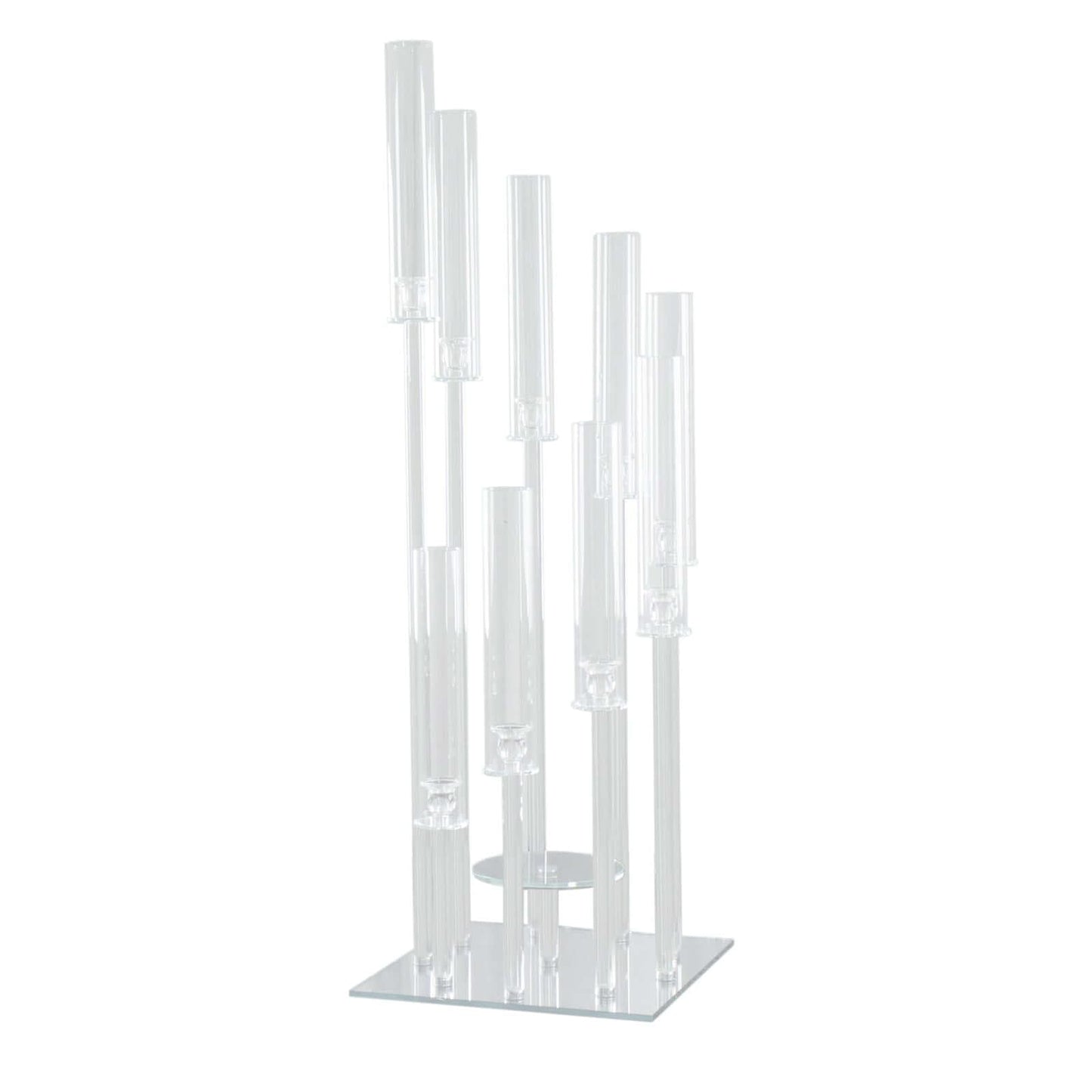 Efavormart 48" Crystal 9-Arm Cluster Glass Candelabra Floral Pedestal Stand, Square Hurricane Taper Candle Holder Stand
