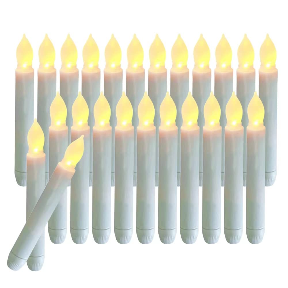 xunhuimemory 24 PCS Flameless LED Taper Candles Lights, Battery Operated Candlesticks with Warm White Flickering Flame, 0.79 x 6.5 Inches Dripless Fake Floating Taper Candles for Church Wedding Xmas
