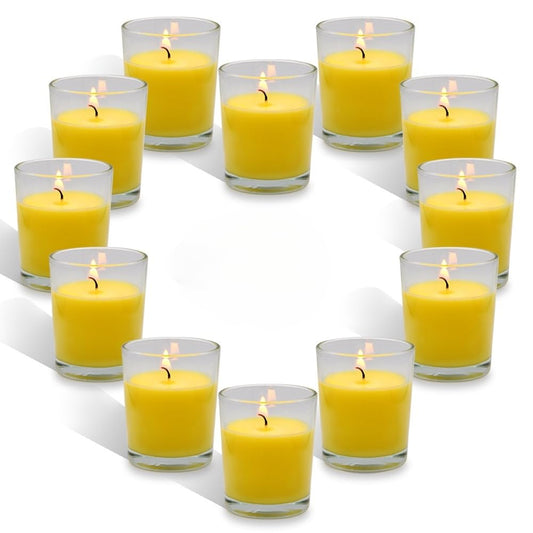 12 Pack Small Citronella Candles Outdoor and Indoor Soy Wax Glass Votive Candles for Party Dinner and Camping - 12 Hours Burn Time