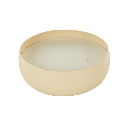 Deco 79 Metal Decorative Candle Eucalyptus Spa Scented Textured 63oz 5 Wick Aromatherapy Candle with White Wax, Wax Aromatherapy Candle 9" x 9" x 3", Beige