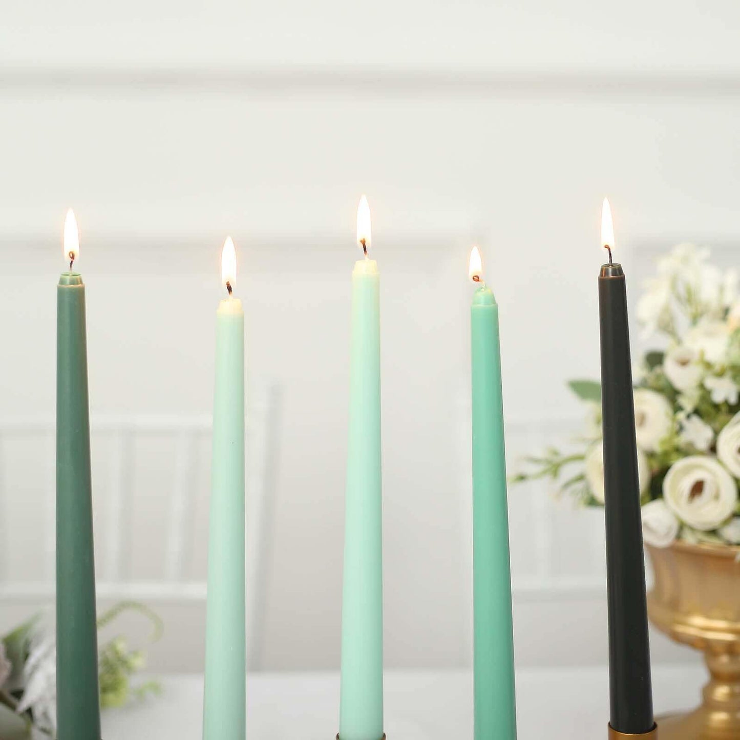 Tableclothsfactory 10" Tall Premium Quality Dripless Unscented Mixed Green Taper Candles Wedding Dinner Candles for Wedding Decoration Set of 12