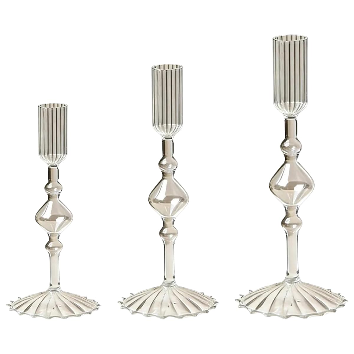 Mineaud 3Pcs Glass Candlestick Holders Glass Taper Candle Holders Groovy Wavy Elegant Candle Stick for Home Party Decoration,Styled-Clear