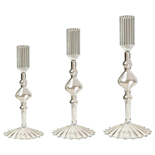 Mineaud 3Pcs Glass Candlestick Holders Glass Taper Candle Holders Groovy Wavy Elegant Candle Stick for Home Party Decoration,Styled-Clear