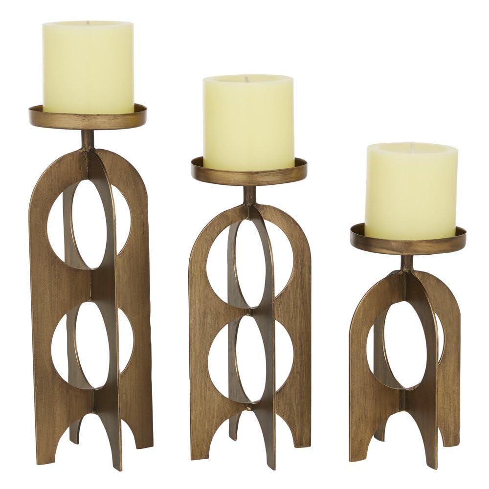 YUHUAWF Candle Holderss 3 Candle Gold Metal Handmade Pillar Candle Holder, Set of 3 Decorative Candlestick