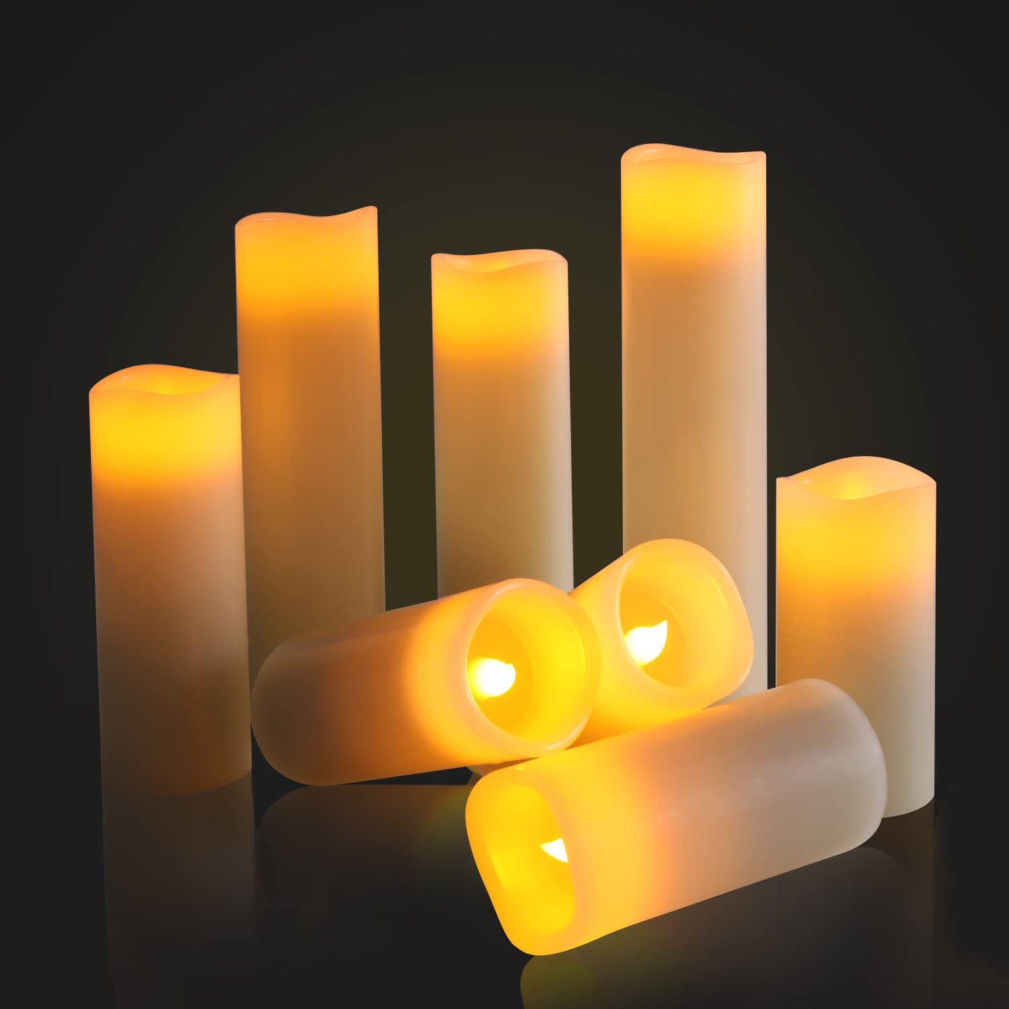 Biyanuo Flameless Battery Operated Led Candles-Set of 9(H 4" 5" 6" 7" 8" 9" x D 2.2") Real Wax Flickering Pillar LED Electric Candles with 10-Key Remote and 24 Hours Timer Ivory